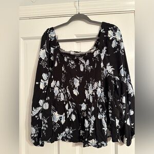 Torrid smocked waist black and blue floral top